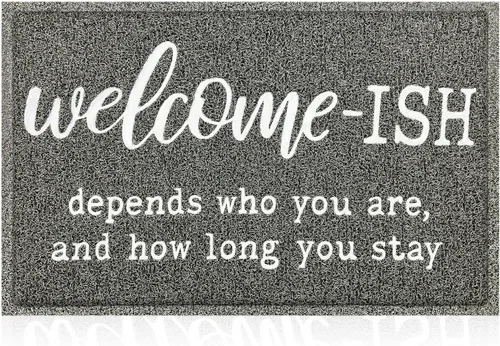 Miniatura 11 de JJUUYOU Felpudo de bienvenida para puerta delantera, entrada al aire libre, Welcome Ish Depends Who You are, tapete antideslizante de goma