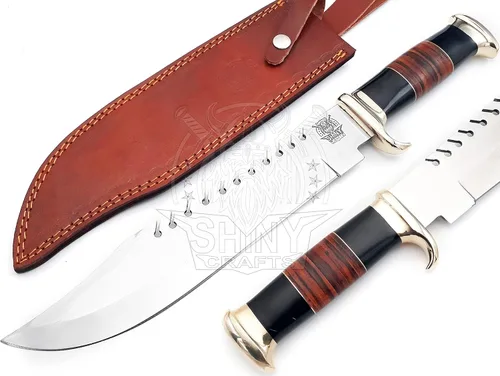 Miniatura 10 de SHINY CRAFTS® -Cuchillo Bowie para exteriores de regalo - Hoja fija de 18 pulgadas con mango de cuero negro y funda para senderismo, bushcraft