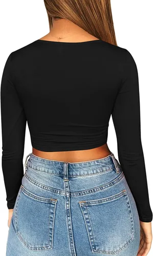 Miniatura 4 de MIZOCI - Camiseta básica de manga larga con cordones, para mujer.
