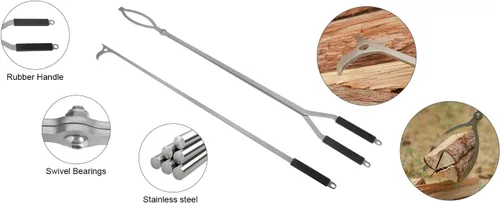 Miniatura 5 de Juego de pinzas para fogata de 28 pulgadas, pinzas de acero inoxidable para chimenea, agarrador de troncos adecuado para fogatas al aire libre