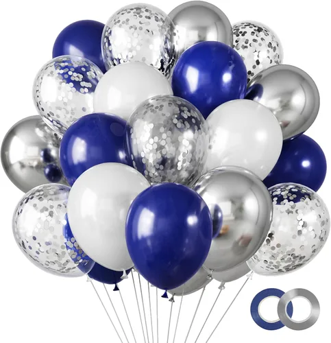Miniatura 20 de RUBFAC 65 piezas de globos de 12 pulgadas, kit de globos rojos, negros y blancos con confeti y cintas para cumpleaños, bodas, baby shower, Negro