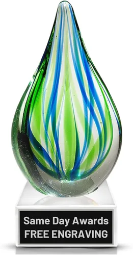 Miniatura 11 de Premio de Vidrio Artístico Soplado a Mano – Premio Elegante con Grabado Personalizado para Corporativo, Deportes, Jubilación, Reconocimiento