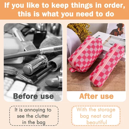 Miniatura 3 de 2 bolsas de cosméticos a cuadros para lápices, pequeña bolsa de maquillaje para bolso, bolsa de maquillaje rosa, bolsa de maquillaje para brochas