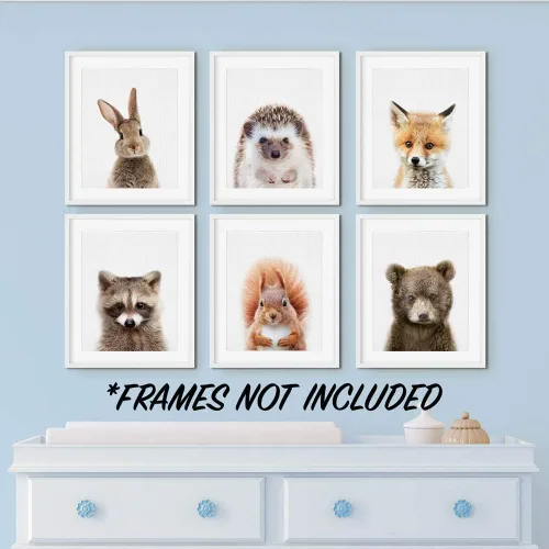 Miniatura 5 de EPHANY Pósteres y Impresiones de Animales de Safari para Bebés, Pintura sobre Lienzo para Guardería, Arte de Pared con Elefante, Tigre, Ciervo, Oso