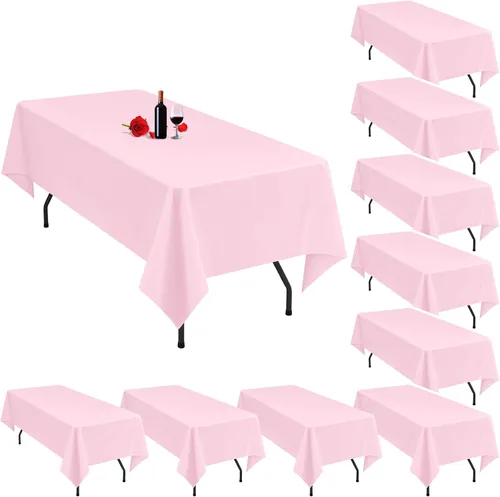 Miniatura 22 de Paquete de 10 manteles rectangulares de 60 x 102 pulgadas, color beige para mesas rectangulares de 6 pies, mantel rectangular de tela de poliéster