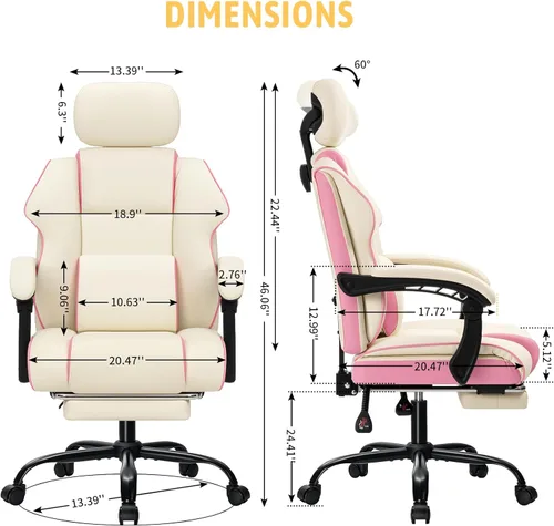 Miniatura 3 de HOFFREE Silla de escritorio para computadora para niñas y adolescentes, silla de oficina ergonómica con reposapiés, reposabrazos de enlace