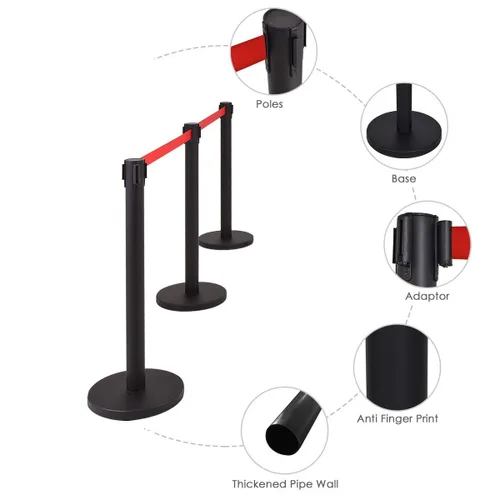 Miniatura 3 de Electriduct Puntal negro con cinturón retráctil rojo de 35 pulgadas, barra de cola de control de multitudes, poste de metal (2 piezas)