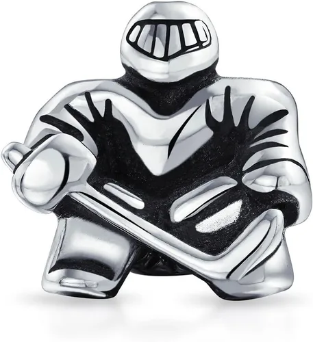 Ice Goalie Sports Team Hockey Player Charm Bead para mujeres adolescentes oxidado plata esterlina .925 compatible con pulsera europea, Metal, No es