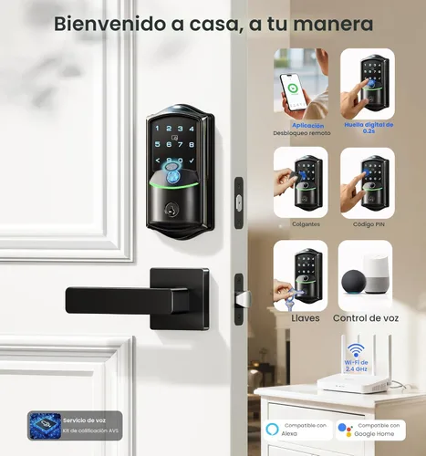 Miniatura 2 de Veise VE027-L - Cerradura inteligente WiFi integrada con asas, juego de cerradura de puerta de entrada sin llave de huellas dactilares, control