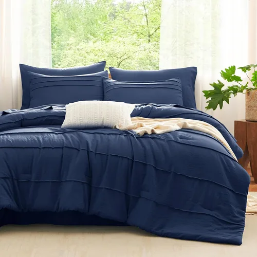 Miniatura 18 de CozyLux Juegos de Edredón Tamaño Full Beige, 7 Piezas Suave Plisado Pinch Pleat Cama en una Bolsa Juego de Edredón Full con Sábanas, Juego de Cama