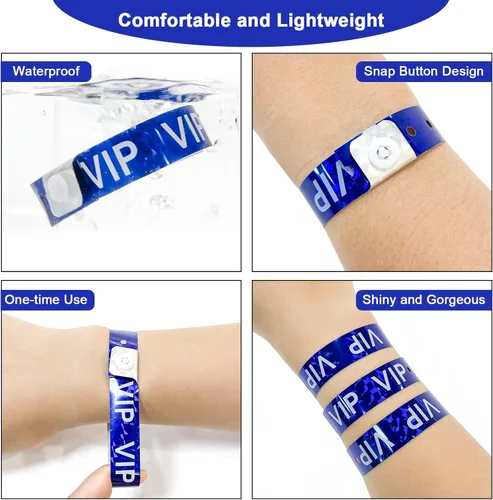 Miniatura 2 de Ouchan Pulseras holográficas de plástico VIP, color azul, paquete de 100 pulseras de vinilo para eventos y fiestas Holográfico Vip Azul