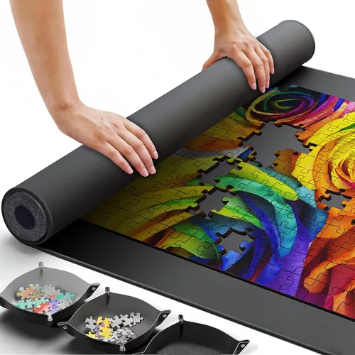 Miniatura 8 de Tapete enrollable para rompecabezas, organizador portátil grande de 46 x 26 pulgadas para hasta 1500 piezas, protege rompecabezas terminados y sin