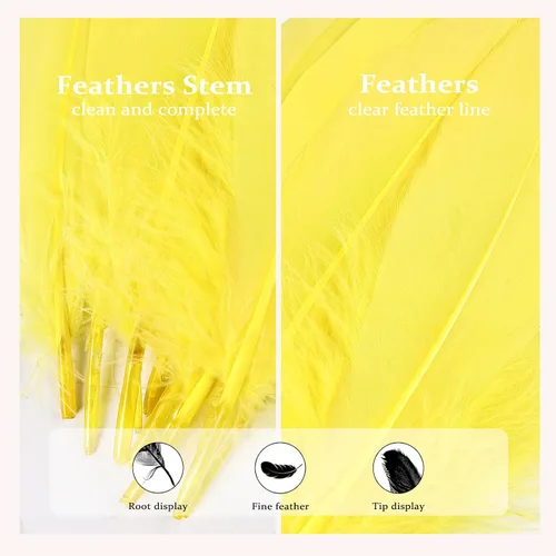 Miniatura 3 de FeelfunFeather 120 plumas de ganso amarillas de 6-8 Pulgadas 15-20 cm, plumas naturales decorativas a granel para manualidades, cosplay, bodas