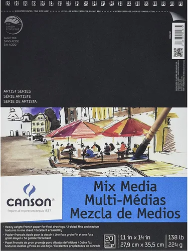 Canson Artist Series - Papel mixto, bloc de alambre, 9 x 12 pulgadas, 20 hojas (138 libras/7.90 oz), papel de artista para adultos y estudiantes,