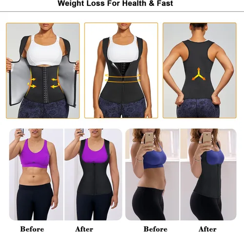 Miniatura 5 de LANCS Traje de sauna para mujer, entrenador de cintura para sudar, chaleco con cremallera, moldeador de cuerpo, corsé adelgazante, camiseta sin