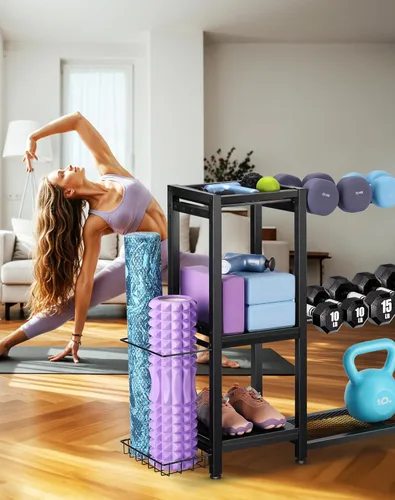 Miniatura 4 de FHXZH Soporte para mancuernas de 3 niveles, soporte de pesas ajustable para gimnasio en casa, soporte de peso resistente para mancuernas, pesas Negro