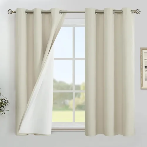 Miniatura 18 de YoungsTex - Cortinas de lino beige 100% opacas para dormitorio de 63 pulgadas de largo, cortinas cortas con aislamiento térmico y ojales