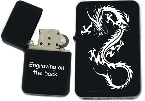 Miniatura 20 de Groomsman - Encendedor personalizado a prueba de viento negro mate, grabado láser gratuito para él, marido, padre, padrinos de boda Yin-yang-tigre
