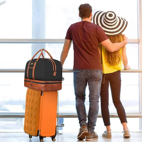 Miniatura 78 de IBFUN Bolsas de fin de semana para mujer, bolsa grande de lona para viaje, bolsa de viaje con compartimento para zapatos, 21 pulgadas, juego de 3