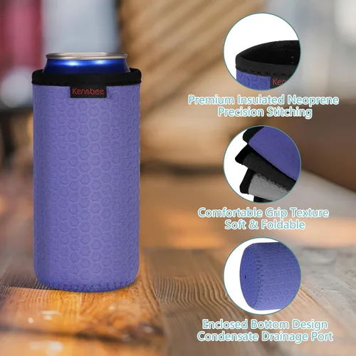 Miniatura 3 de Paquete de 4 Fundas Enfriadoras para Latas Delgadas de 12oz, Suaves Aisladas Reutilizables Antideslizantes de Neopreno Portavasos Cubiertas