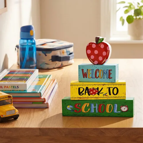 Miniatura 7 de Letreros de escritorio de madera con forma de manzana, lápiz, regreso a clases, decoración de mesa para aula y oficina en casa, regalo escolar