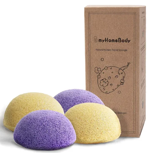 Miniatura 8 de myHomeBody Esponjas faciales naturales de Konjac - para una limpieza y exfoliación facial suave - con carbón activado y aloe vera, juego de 4