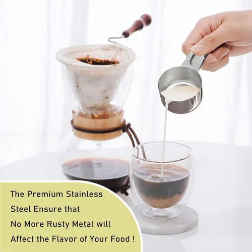 Miniatura 4 de 2 piezas 1/2 taza (120 ml, 4 oz) Taza medidora individual, cuchara medidora de acero inoxidable, medida métrica y en EE. UU., apta para lavavajillas