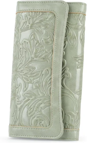 Miniatura 57 de MEITRUE Cartera de cuero para mujer, con bloqueo RFID, triple pliegue, con relieve, soporte para tarjetas, organizador de chequera para teléfono