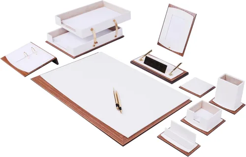 Miniatura 10 de Juego de escritorio de cuero, organizador de cuero, juego de escritorio de madera de nogal, producto de oficina, accesorios de escritorio