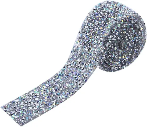 Miniatura 8 de 1 yarda 1.2 in ancho brillante pegamento trasero cristal Rhinestone cinturón de bandas decorativas (color AB)