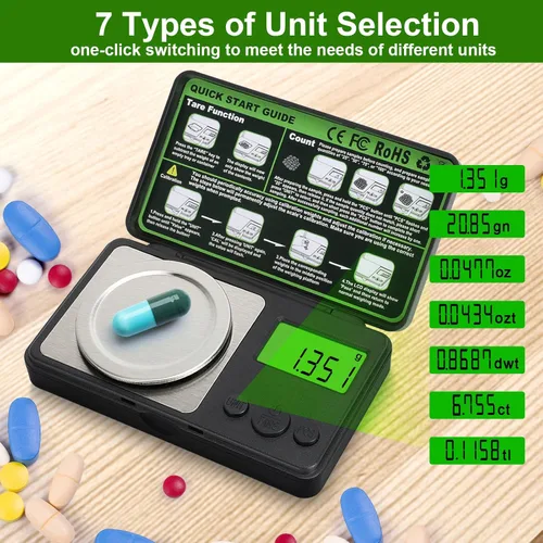 Miniatura 4 de Báscula digital de miligramo de 0.00 oz/1.76 oz, microbáscula portátil con pantalla, báscula de laboratorio de alta precisión para polvo