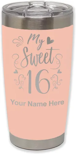 Miniatura 33 de LaserGram Taza aislada al vacío de 20 onzas, My Sweet 16, grabado personalizado incluido (gris)