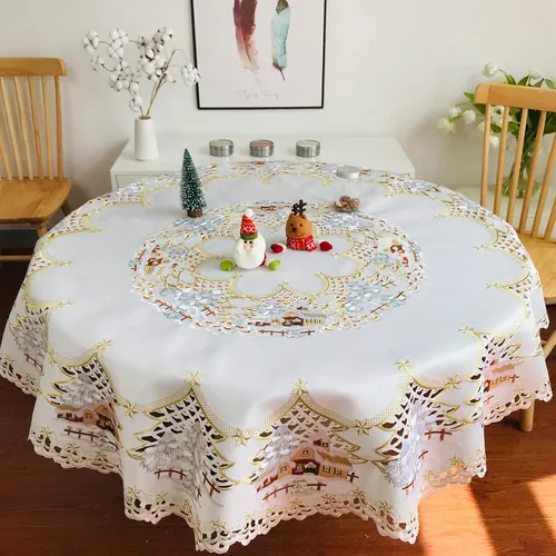 Miniatura 15 de Camino de mesa de Navidad 100% poliéster, bordado de encaje de Navidad, decoraciones de mesa de Navidad de 16 x 52 pulgadas, velas de pascua