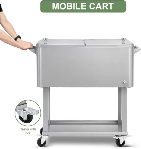 Miniatura 4 de Carrito de hielera rodante de 80 cuartos de galón, carro enfriador para patio, bar de bebidas para fiestas en el patio trasero, con soporte