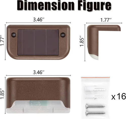 Miniatura 7 de GIGALUMI - Luces solares para cubierta al aire libre, paquete de 16, impermeables, LED, luces solares para escaleras, escalones, vallas, Blanco frío
