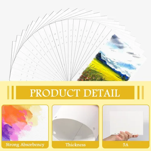 Miniatura 4 de 50 hojas de papel de acuarela de algodón, 140 libras, papel de color de agua, hojas sueltas, color blanco, a granel, A5, papel de acuarela de 6