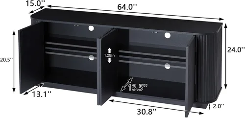 Miniatura 2 de Aparador de 64 pulgadas, soporte de madera para centro de entretenimiento moderno, consola multimedia con 4 gabinetes para almacenamiento, soportes