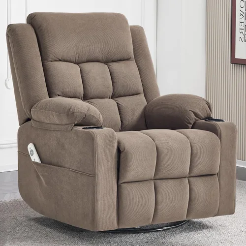 Miniatura 11 de Ketaiyou Silla reclinable giratoria para adultos con masaje y calor, portavasos y bolsillos laterales, sillón reclinable para sala de estar (gris DK)