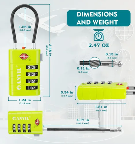 Miniatura 7 de ANVIL Candados de equipaje TSA de 4 esferas con alerta de búsqueda: núcleo TSA008 mejorado para máxima seguridad, ideal para equipaje, maleta