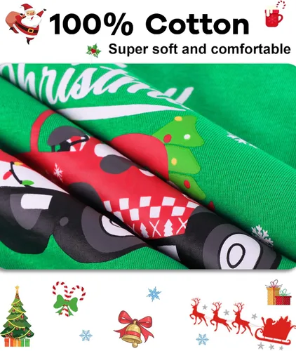 Miniatura 5 de DAUGHTER QUEEN Pijamas de Navidad para niños y niñas de 18 meses-12 años, ropa de dormir 100% algodón