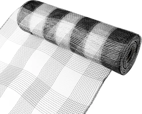 Miniatura 5 de 2 rollos de cinta de malla decorativa en blanco y negro de 10 pulgadas x 30 pies, rollos de cinta de malla de polietileno con rayas básicas