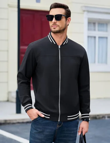 Miniatura 2 de MAGCOMSEN Chaqueta bomber para hombre, ligera, cortavientos, con cremallera, resistente al viento, casual, primavera, otoño, abrigo para golf