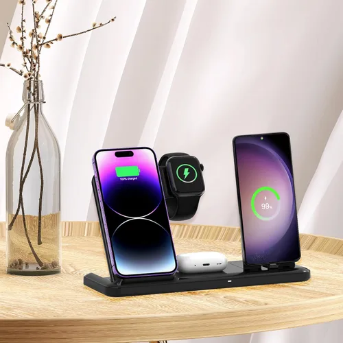Miniatura 8 de Cargador inalámbrico para estación de carga de iPhone, plegable 4 en 1, carga rápida para iPhone 16, 15, 14, 13, 12 Pro Max, soporte de cargador