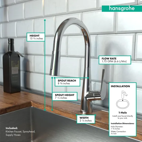 Miniatura 4 de hansgrohe Talis S 72813341 - Grifo de cocina de arco alto, grifo para fregadero de cocina, cabezal rociador de acoplamiento magnético, cromo negro