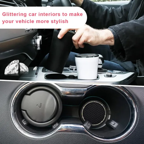 Miniatura 4 de Ziciner Paquete de 4 posavasos brillantes para automóvil, portavasos de goma suave con cristal, tapete antideslizante con diamantes de imitación