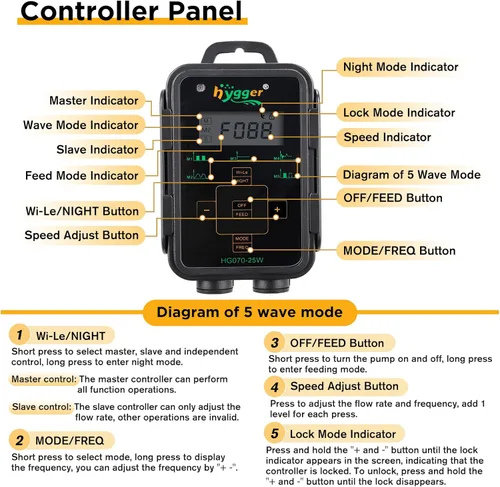 Miniatura 5 de Hygger Generador de Olas para Acuario, Bomba de Flujo Cruzado Ajustable con Controlador de Pantalla LED, Cabezal de Potencia Magnético DC 24V
