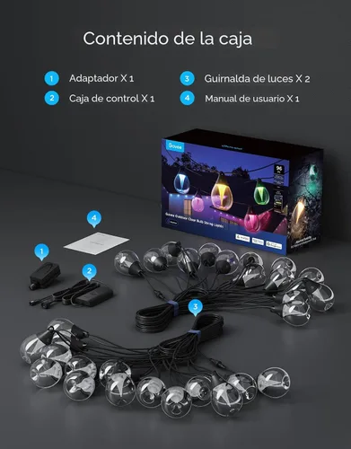 Miniatura 9 de Govee Guirnalda de luces transparentes para exteriores, 96 pies, RGBWIC regulables, luces de patio y patio trasero con 30 bombillas LED, 111 modos