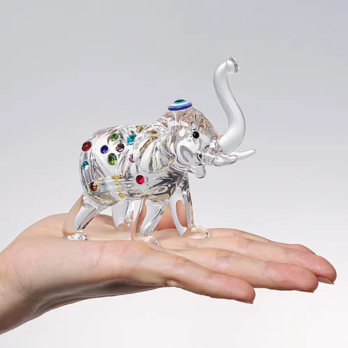 Miniatura 7 de LONGWIN Estado de elefante de cristal, figuras coleccionables con tronco arriba, escultura de animales, adornos de decoración del hogar Lucky Feng
