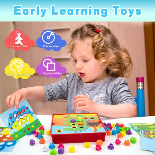 Miniatura 6 de Juguetes de botón de arte para niños de 3 a 5 años, juego educativo de mosaico de coincidencia de colores y habilidades motoras finas, actividad