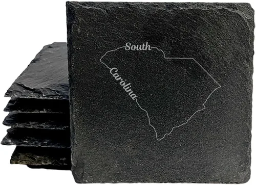 Miniatura 26 de Rustic Slate Coasters Set of 6, Round 4" with South Carolina 'Home Sweet Home' Design, for Holidays, Birthdays, Housewarming, She-Shed, Man Cave